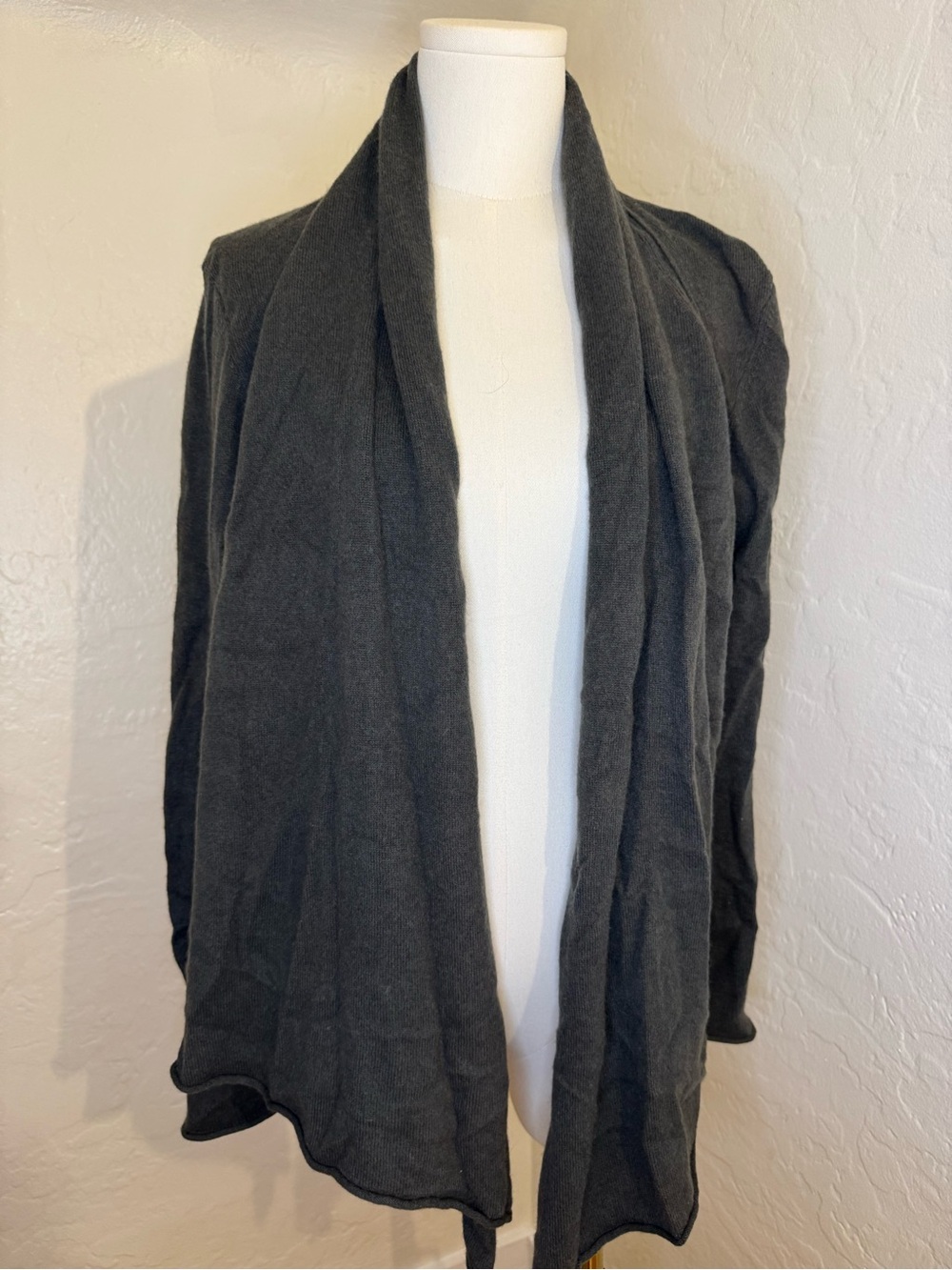 AQUA 100% Cashmere Open Front Cardigan Olive Taupe Size L